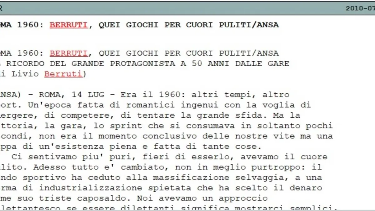 Livio Berruti's Legacy: Unveiling 'Pure Heart Olympics' Spirit in Enduring ANSA Piece
